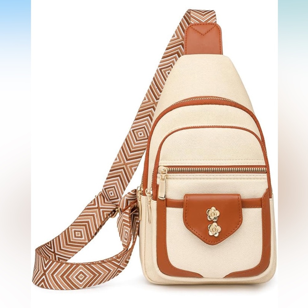 Stylish Adjustable Crossbody Sling Bag, Cute Decorative Details, Waterproof, NWT